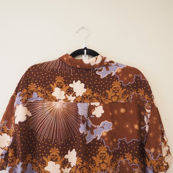 We The Free People Brown Good Vibes Button Down Short Sleeve Shirt sz M - Picture 8 of 8